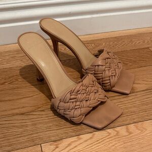 Marc Fisher Tan Woven Heeled Mules